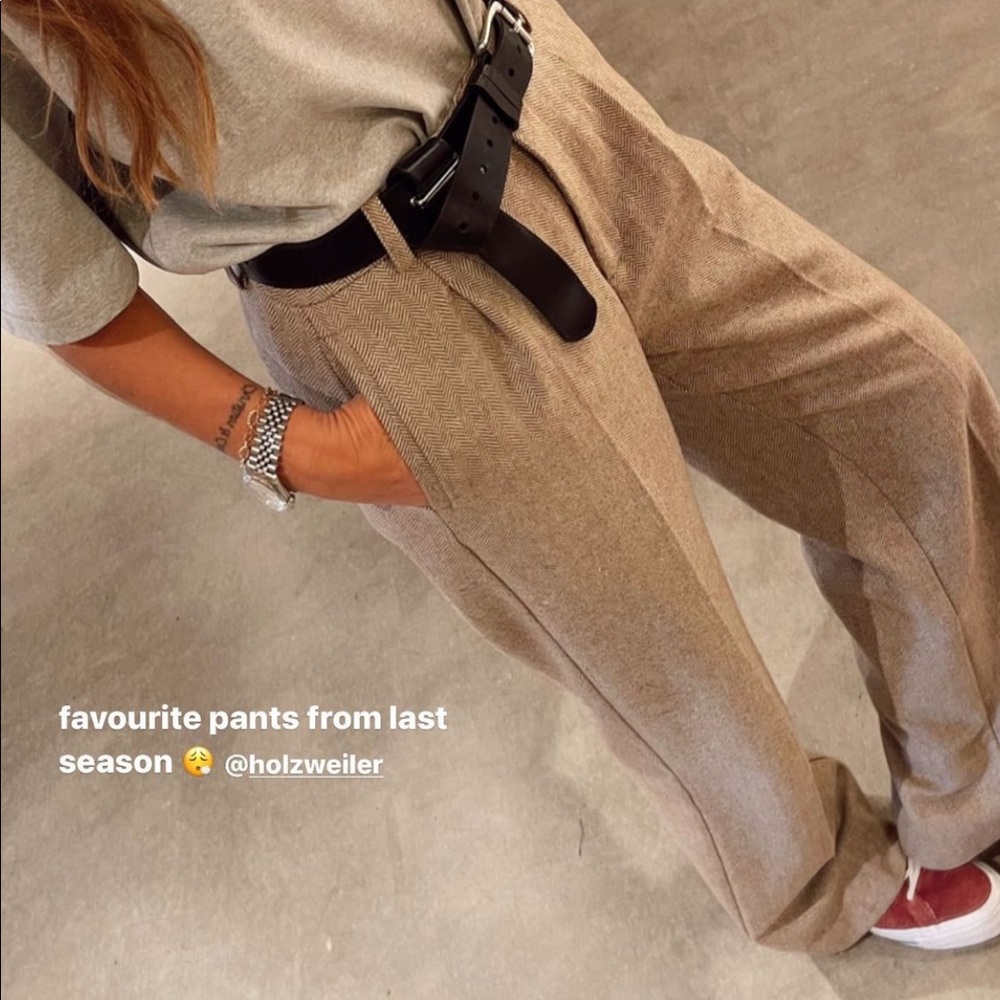 Holzweiler Beige Herringbone Wide-Leg Pants